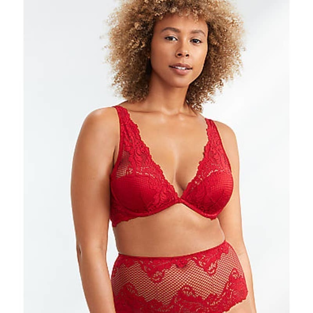 La Mystere Lace Allure Plunge Bra Red Women's Size 38C NWT